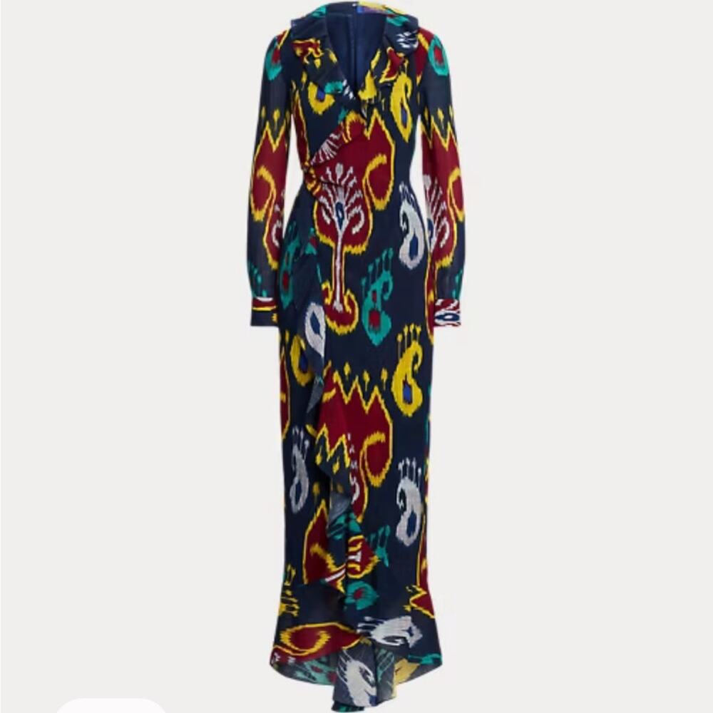 NWT Ralph Lauren Collection Vilgot Ikat-Print Evening Dress‎ Sz 0